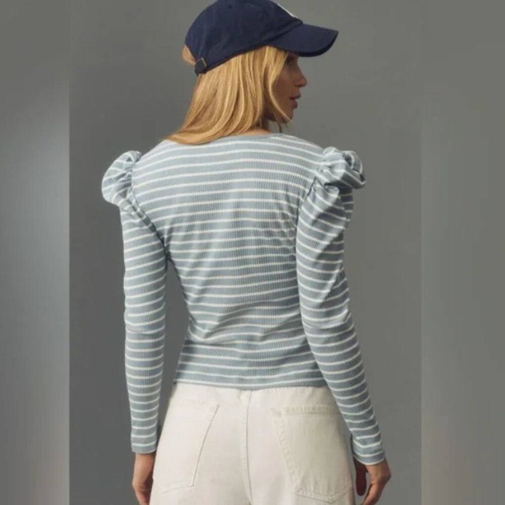 Anthropologie Striped Blue Dusk Preppy Top - Picture 3 of 3